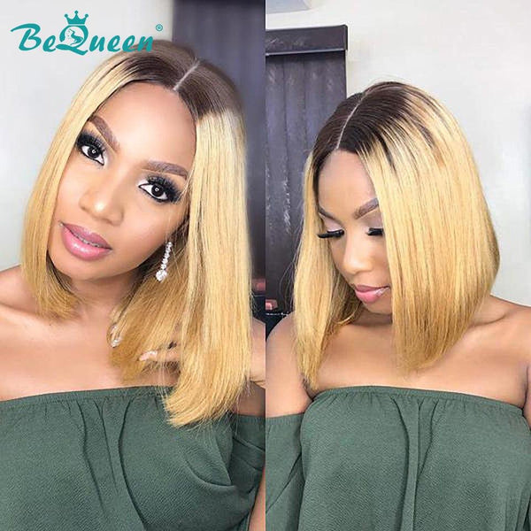 BeQueen Perruque Bob Frontale Lisses Racine noir et blonde