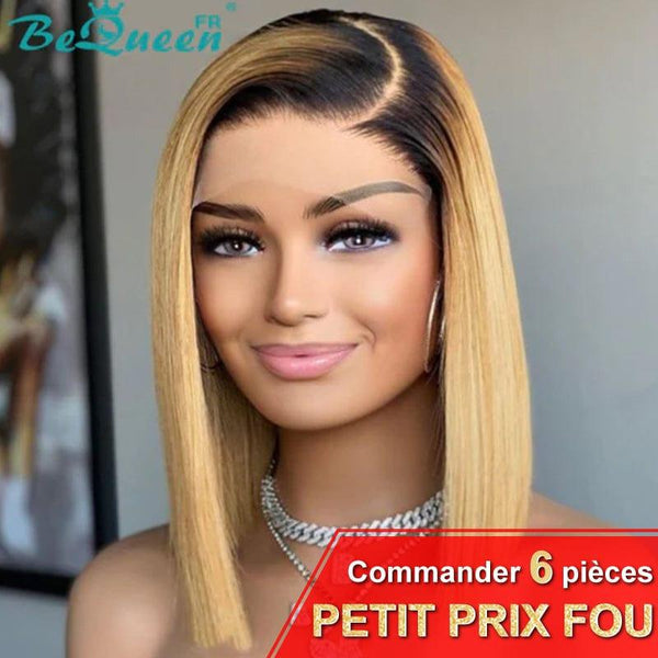BeQueen Bob Frontal Wig Straight Black and Blonde Roots CRAZY Low Price