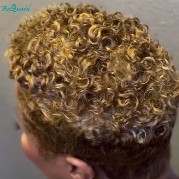 Bequeen Peruca “Camala” Pixie Preto Cacheado Cor Mel Sem Cola Feita à Máquina Pronto a Usar