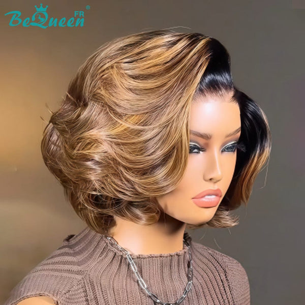 Bequeen Perruque "Carin" Noir et Marron mix Miel 100% cheveux humains lace frontale sans colle