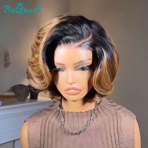 Bequeen Perruque "Carin" Noir et Marron mix Miel 100% cheveux humains lace frontale sans colle