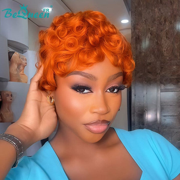 Bequeen Perruque “Chioma” Pixie noir curly sans colle Prêt à porter couleur orange