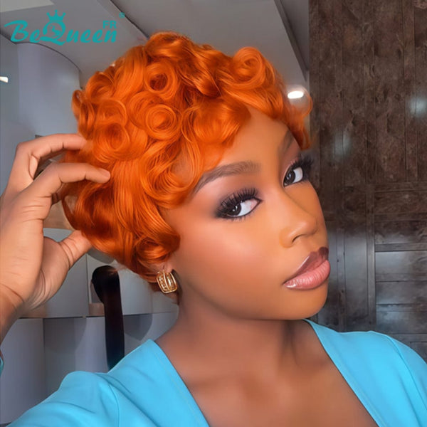 Bequeen Perruque “Chioma” Pixie noir curly sans colle Prêt à porter couleur orange