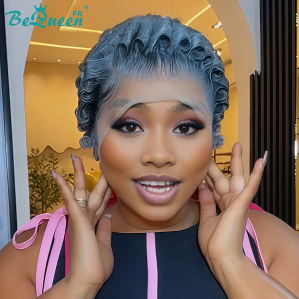 Bequeen Perruque “Chioma” Pixie gris curly avec lace frontale
