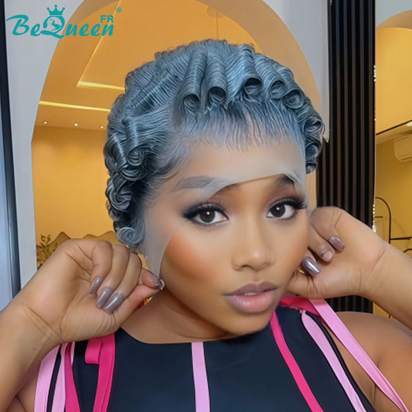 Bequeen Perruque “Chioma” Pixie gris curly avec lace frontale