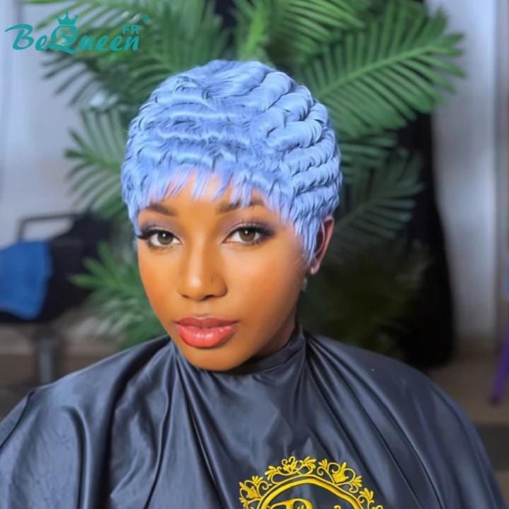 Bequeen Perruque “Chioma” Pixie gris curly sans colle Prêt à porter st ...
