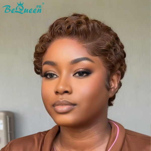 Bequeen Perruque “Chioma” Pixie marron curly à la machine ou lace frontale