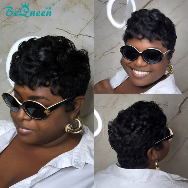 Bequeen Perruque “Chioma” Pixie noir curly à la machine style 5