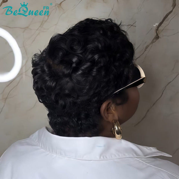 Bequeen Perruque “Chioma” Pixie noir curly à la machine style 5