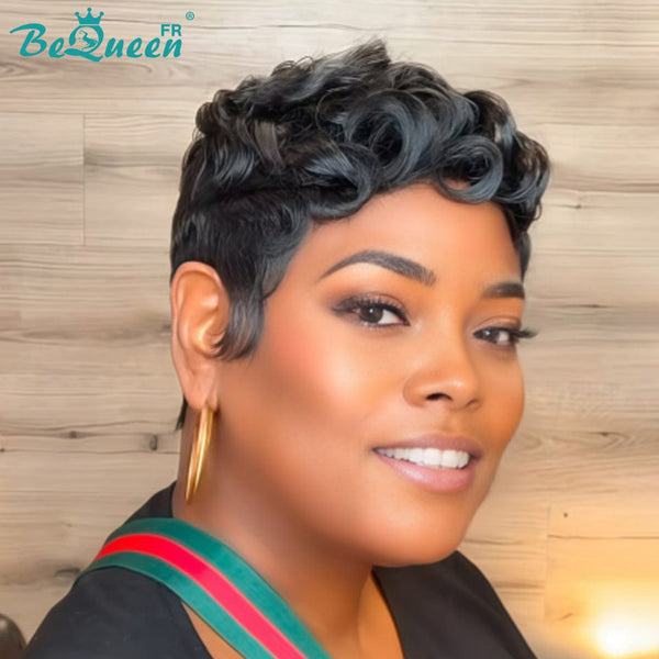 Bequeen Perruque “Chioma” Pixie noir curly à la machine style 8