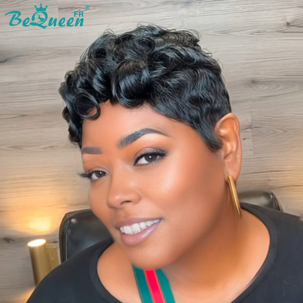 Bequeen Perruque “Chioma” Pixie noir curly à la machine style 8