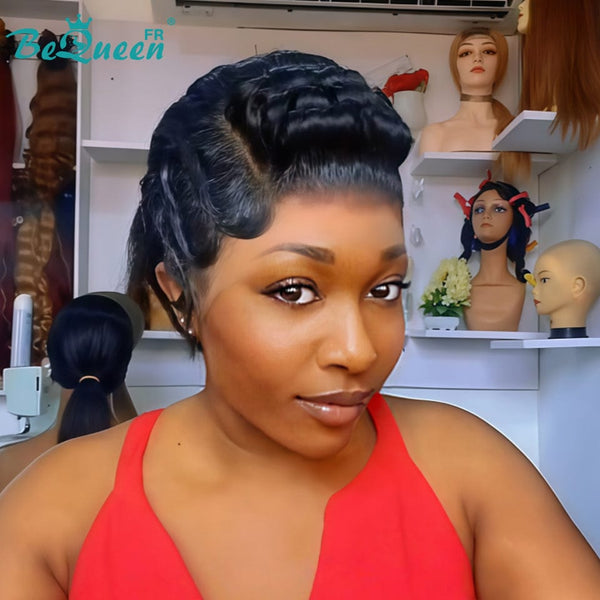Bequeen Perruque “Chioma” Pixie noir curly lace frontale 13*4