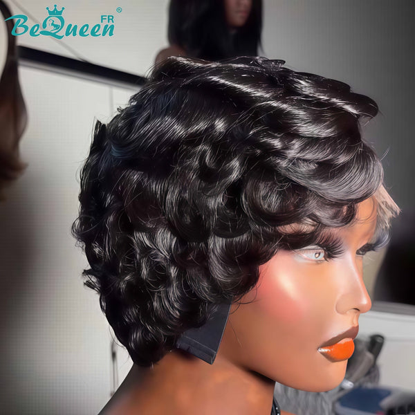 Bequeen Perücke „Chioma“ Pixie schwarz lockig Lace-Front 13*4 Seitenscheitel