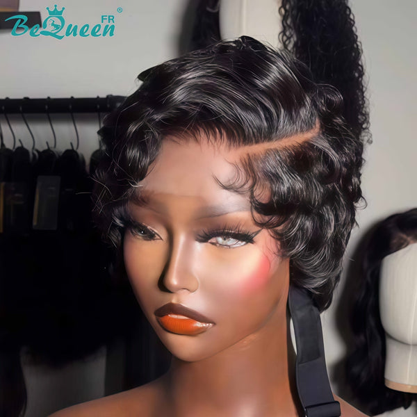 Bequeen Perücke „Chioma“ Pixie schwarz lockig Lace-Front 13*4 Seitenscheitel