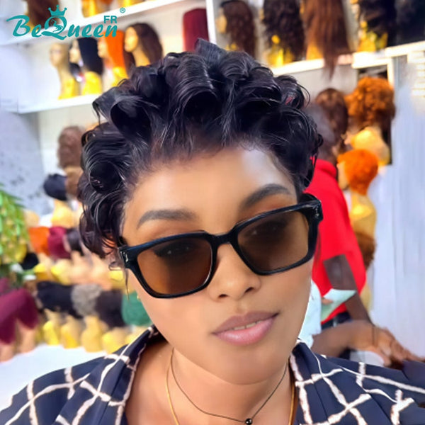 Bequeen Perruque “Chioma” Pixie noir curly lace frontale 13*4 sans colle pas de raie