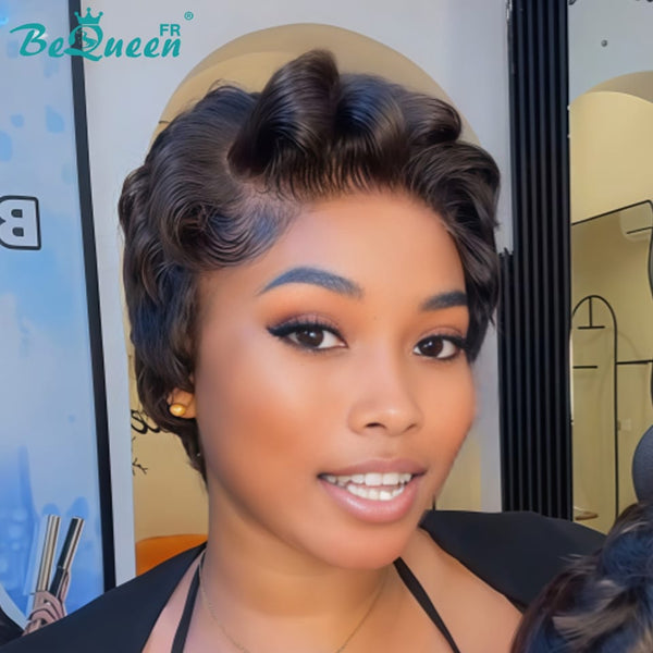 Bequeen Perruque “Chioma” Pixie noir curly lace frontale sans colle Prêt à porter  style 12