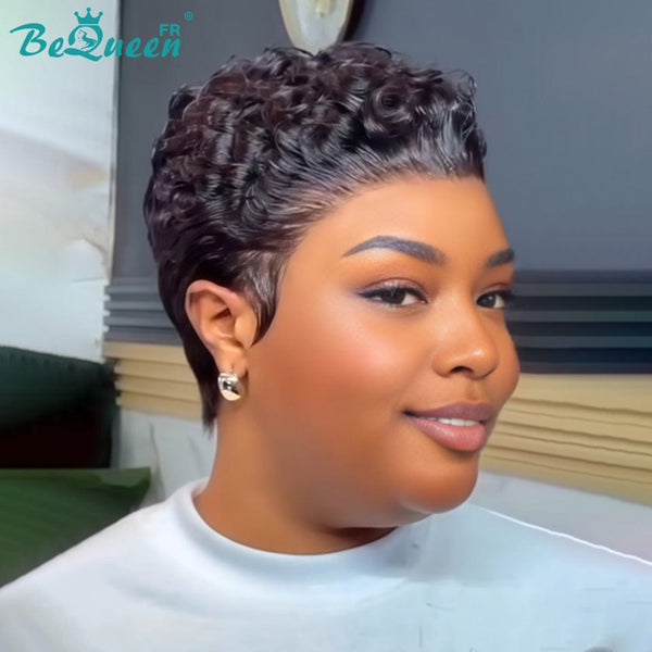 Bequeen Perruque “Chioma” Pixie noir curly lace frontale sans colle Prêt à porter style10