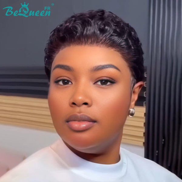 Bequeen Perruque “Chioma” Pixie noir curly lace frontale sans colle Prêt à porter style10