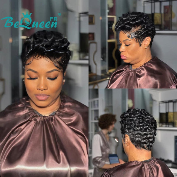 Bequeen Perruque “Chioma” Pixie noir curly sans colle avec frontale lace  style 12