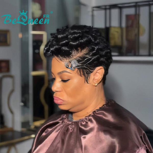 Bequeen Perruque “Chioma” Pixie noir curly sans colle avec frontale lace  style 12