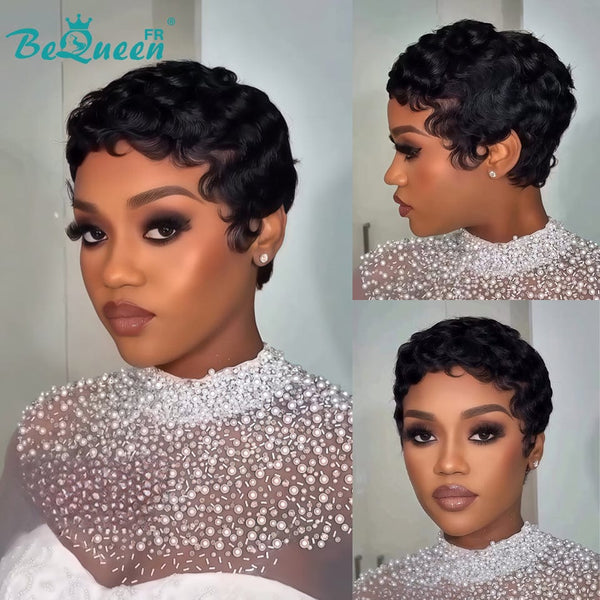 Bequeen Perruque “Chioma” Pixie noir curly sans colle avec frontale lace  style 4