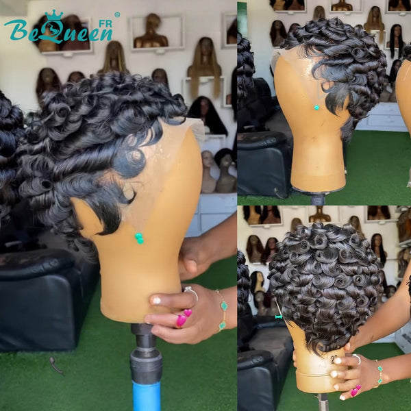 Bequeen Perruque “Chioma” Pixie noir curly sans colle avec frontale lace  style 4