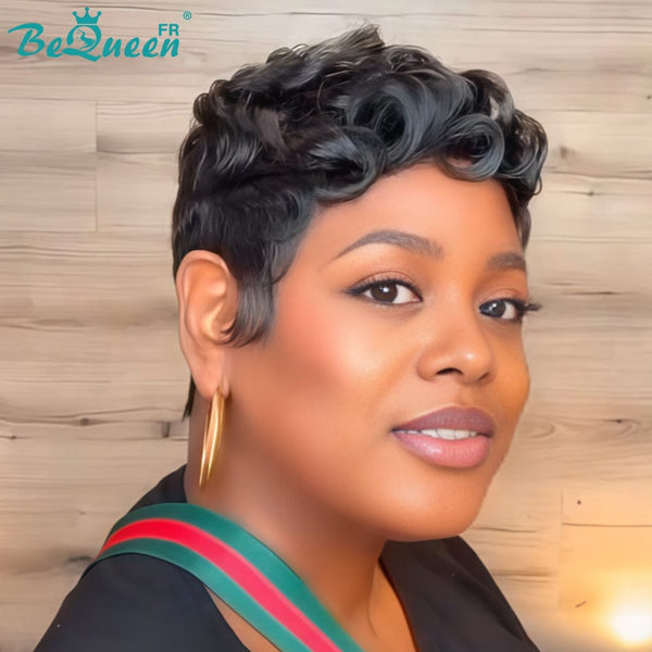 Bequeen Perruque “Chioma” Pixie noir curly sans colle avec frontale lace  style 7