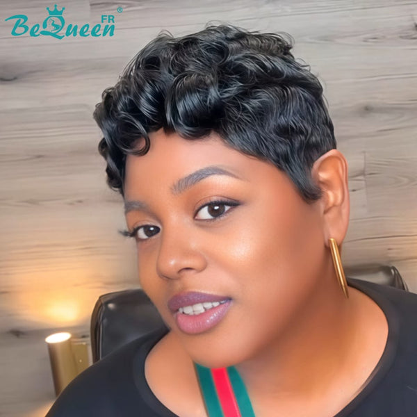 Bequeen Perruque “Chioma” Pixie noir curly sans colle avec frontale lace  style 7