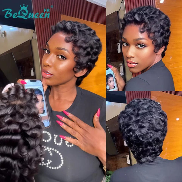 Bequeen Perruque “Chioma” Pixie noir curly sans colle Prêt à porter style 2
