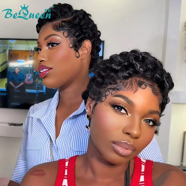 Bequeen Wig "Chioma" Pixie black curly without glue Ready to wear style 8