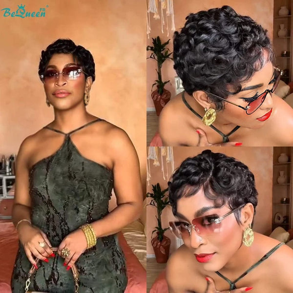 Bequeen "Chioma" Black Curly Glueless Pixie Wig – Ready to Wear