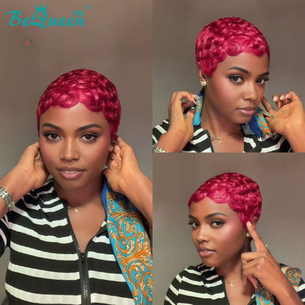 Bequeen Perruque “Chioma” Pixie rouge curly sans colle Prêt à porter à la machine