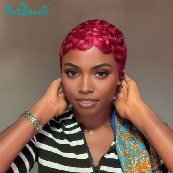 Bequeen Perruque “Chioma” Pixie rouge curly sans colle Prêt à porter à la machine