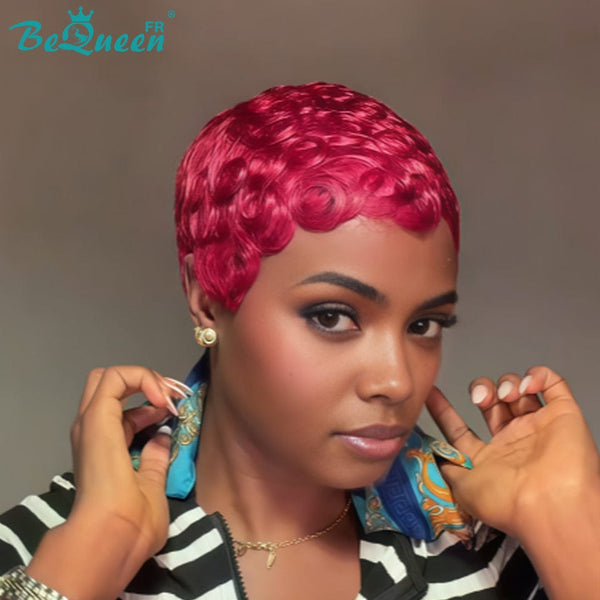 Bequeen Perruque “Chioma” Pixie rouge curly sans colle Prêt à porter à la machine