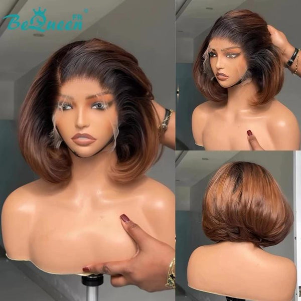 Königin Perücke „coco“ Pixie Noir Mix Braun Lockig Klebefrei Wellig Fertig zu tragen 100% menschliche Haare