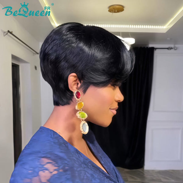 Bequeen Wig "Chris" Black Ready to Wear 100% Human Hair Glueless Style 6