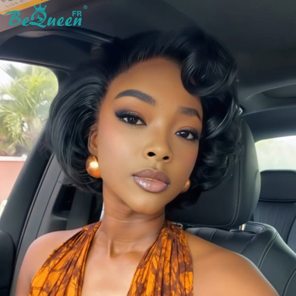 Bequeen Perruque "Chris" lisse avec lace frontale noir 100% cheveux humains sans colle