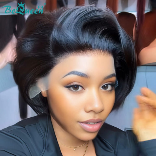 Bequeen Perruque "Chris" lisse avec lace frontale Noir 100% cheveux humains style 20