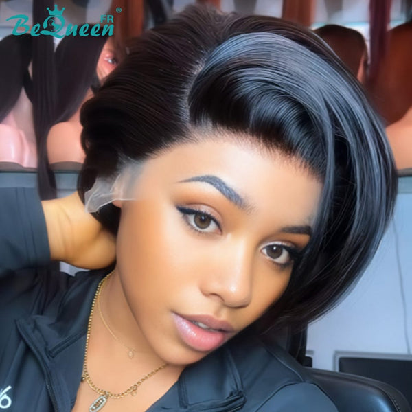 Bequeen Perruque "Chris" lisse avec lace frontale Noir 100% cheveux humains style 20