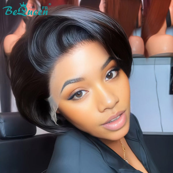 Bequeen Perruque "Chris" lisse avec lace frontale Noir 100% cheveux humains style 20