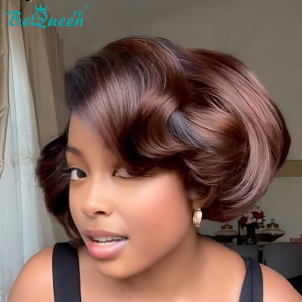 Bequeen Peluca "Chris" lisa con frontal de encaje Negro 100% cabello humano con baby hair