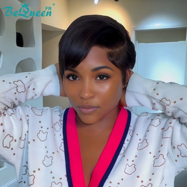 Bequeen Wig "Chris" Black Ready to Wear 100% Human Hair Glueless Style 6