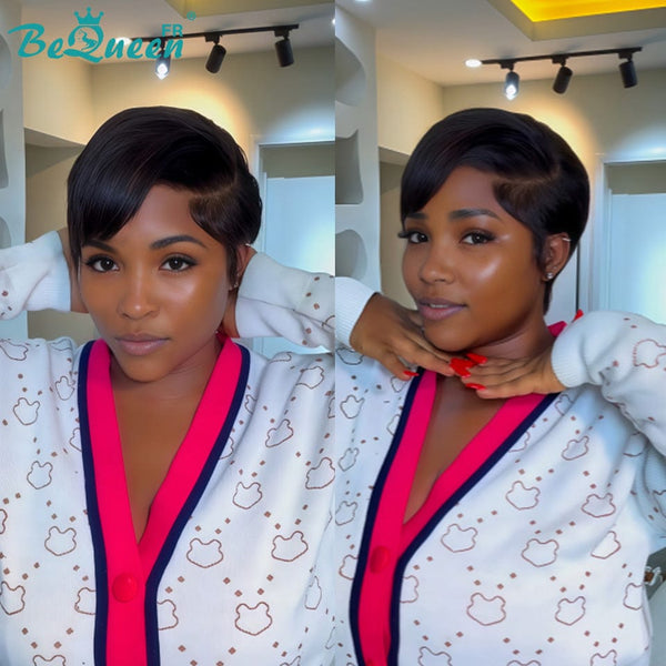 Bequeen Wig "Chris" Black Ready to Wear 100% Human Hair Glueless Style 6