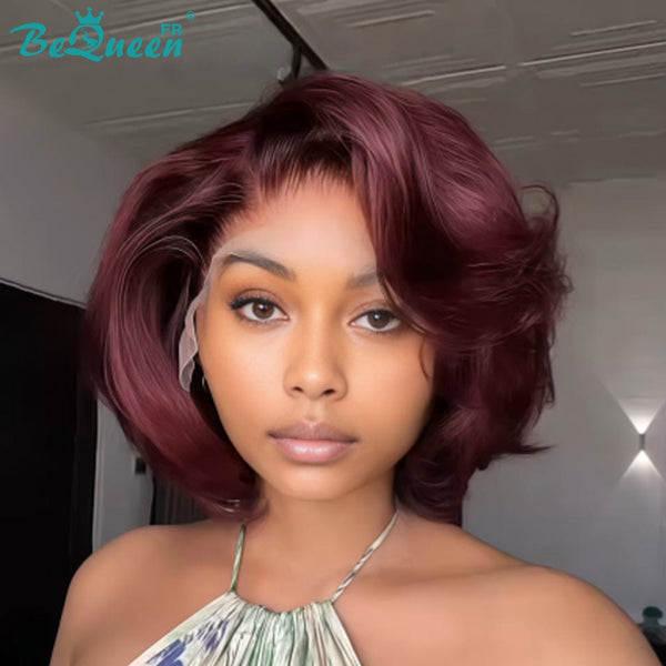 Bequeen Perruque "Chris" lisse avec lace frontale roug bordeaux 100% cheveux humains