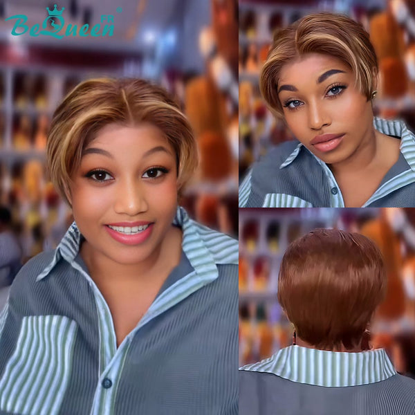 Bequeen Perruque "Chris" lisse Marron mix Miel Prêt à porter 100% cheveux humains Sans colle