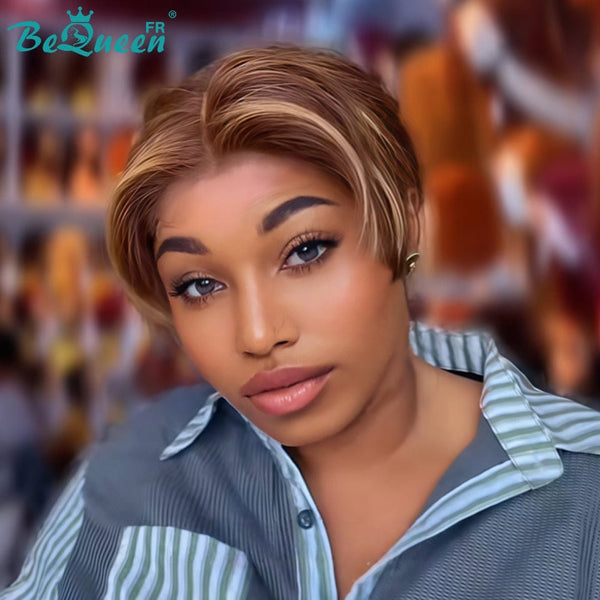 Bequeen Perruque "Chris" lisse Marron mix Miel Prêt à porter 100% cheveux humains Sans colle