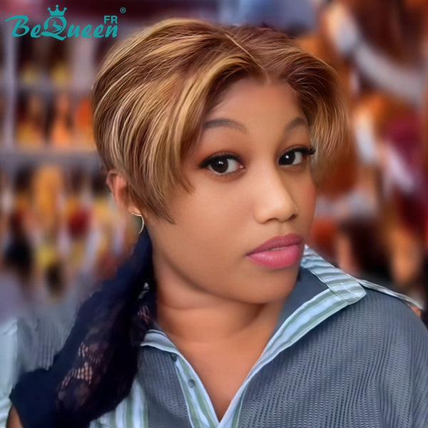 Bequeen Perruque "Chris" lisse Marron mix Miel Prêt à porter 100% cheveux humains Sans colle