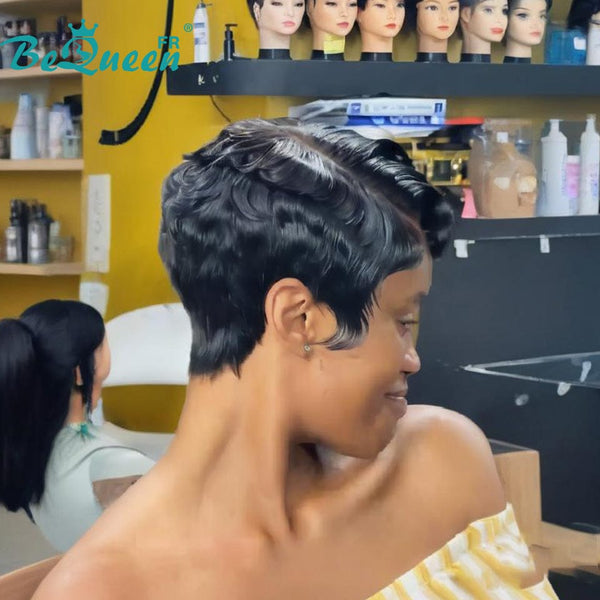 Bequeen Perruque "Chris" Noir mistura Castanho Claro com risca ao lado Pronta a vestir 100% cabelo humano