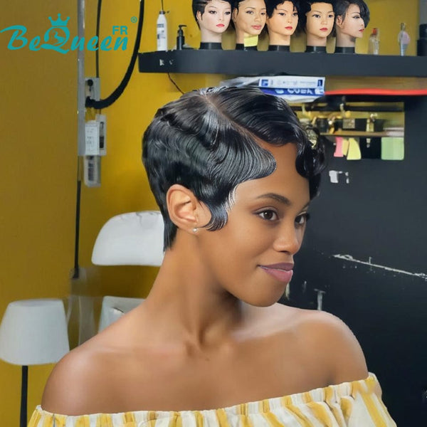 Bequeen Perruque "Chris" Noir mistura Castanho Claro com risca ao lado Pronta a vestir 100% cabelo humano