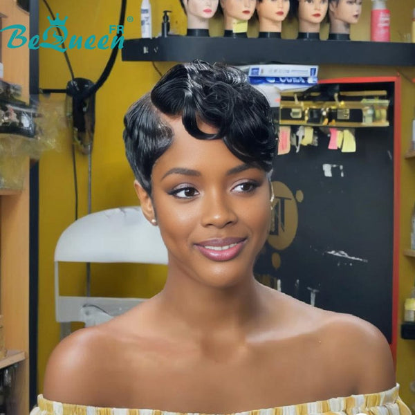 Bequeen Perruque "Chris" Noir mistura Castanho Claro com risca ao lado Pronta a vestir 100% cabelo humano